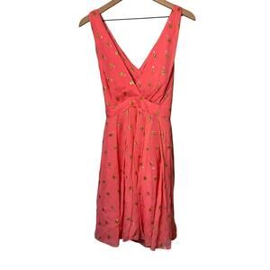 Nicole Miller Coral Pink Silk Sleeveless Polkadot Halter Dress